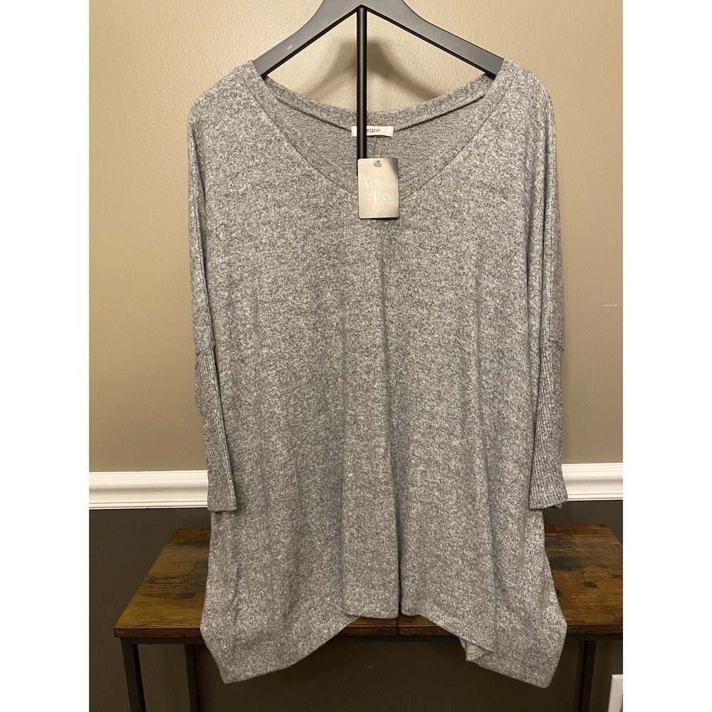 Cherish Women's Boxy 3/4 Sleeve Drop Shoulder Top Heather Grey Size Large NWT